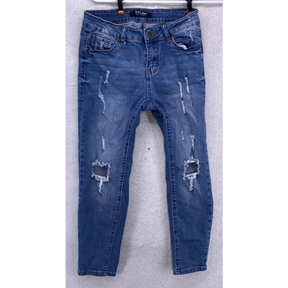 Wax Jean Los Angeles Distressed Skinny Jeans Womens 28 Blue Ripped Stretch Denim - Picture 15 of 15